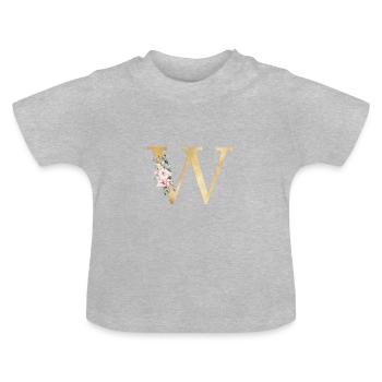Monogramme personnalisable W Floral - T-shirt bio col rond Bébé - gris chiné - Devant