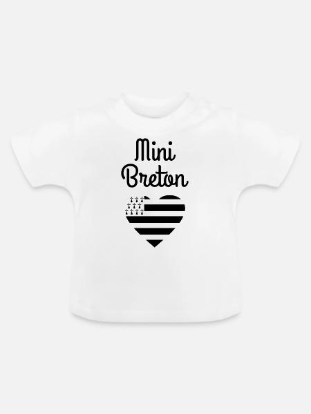 Baby Breton (Design Schwarz) | Baby Geschenk-Idee - Baby Bio-T-Shirt mit Rundhals - Weiß