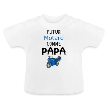 Futur Motard comme Papa - T-shirt bio col rond Bébé - blanc - Devant