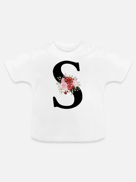 Roter Blumenbuchstabe S - Baby Bio-T-Shirt mit Rundhals - Weiß