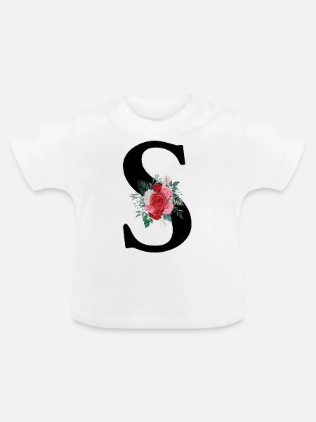 Roter Blumenbuchstabe S - Baby Bio-T-Shirt mit Rundhals - Weiß