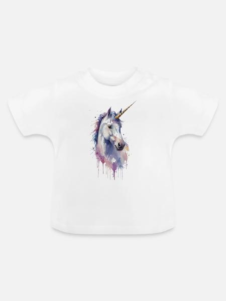 Ätherisches Einhorn - Aquarell - Baby Bio-T-Shirt mit Rundhals - Weiß