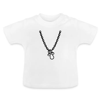 Baby Kette Schnuller Nuckel Nuk - Baby Bio-T-Shirt mit Rundhals - Weiß - Vorne