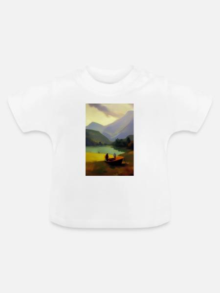 Landschaft mit See, Boot und Berge - Baby Bio-T-Shirt mit Rundhals - Weiß