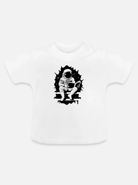 Astronaut liest ein Buch - Baby Bio-T-Shirt mit Rundhals - Weiß