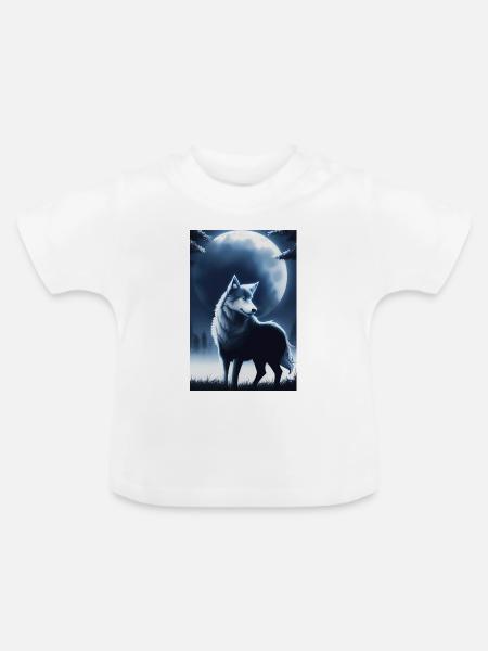 Wolf und Mond - Baby Bio-T-Shirt mit Rundhals - Weiß