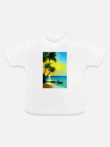 Karibik Palmen Strand - Baby Bio-T-Shirt mit Rundhals - Weiß