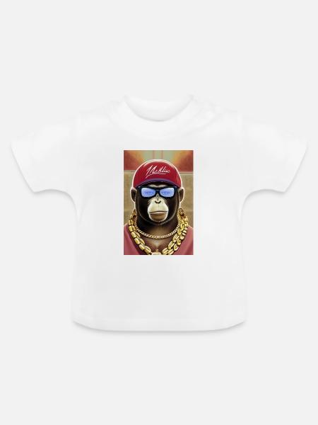 Cooler Affe mit Sonnenbrille - Baby Bio-T-Shirt mit Rundhals - Weiß