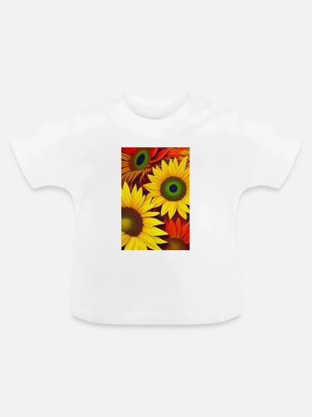 Sonnenblumen - Baby Bio-T-Shirt mit Rundhals - Weiß