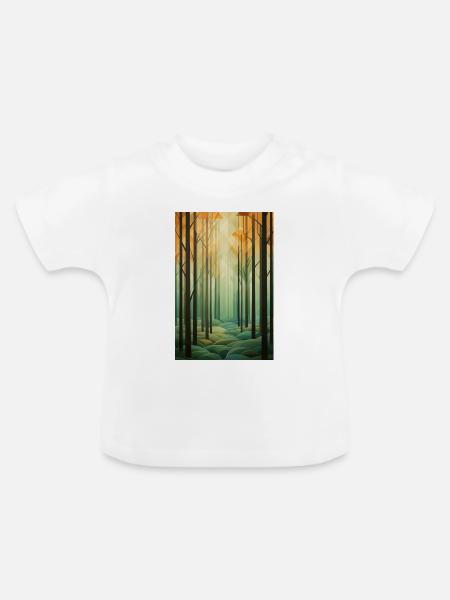 Waldlandschaft im geometrischen Stil - Baby Bio-T-Shirt mit Rundhals - Weiß