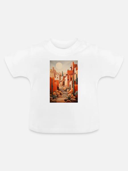 Wüstenlandschaft, Wüstendorf - Baby Bio-T-Shirt mit Rundhals - Weiß