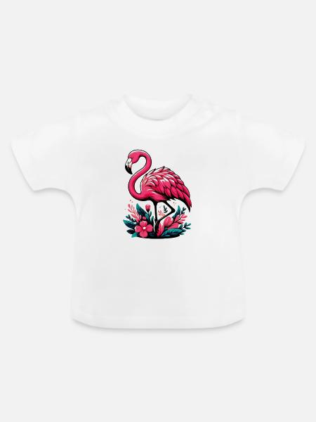 Flamingo - Baby Bio-T-Shirt mit Rundhals - Weiß