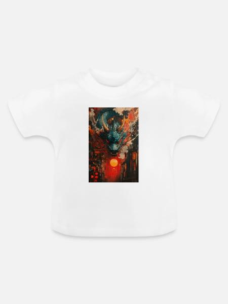 Drachensturm über Neon-Stadt - Baby Bio-T-Shirt mit Rundhals - Weiß