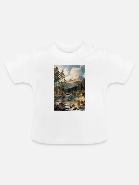 Berglandschaft Illustration Poster - Baby Bio-T-Shirt mit Rundhals - Weiß