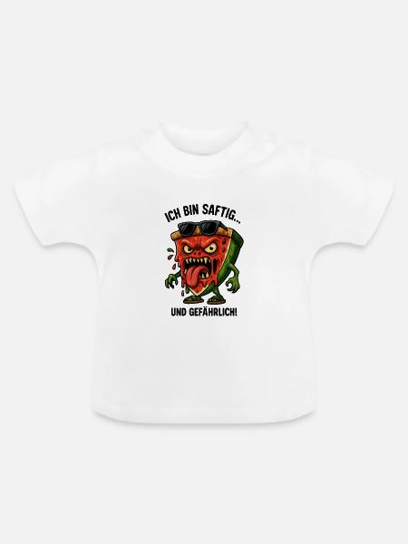 Saftige Pizza mit Sonnenbrille - Baby Bio-T-Shirt mit Rundhals - Weiß