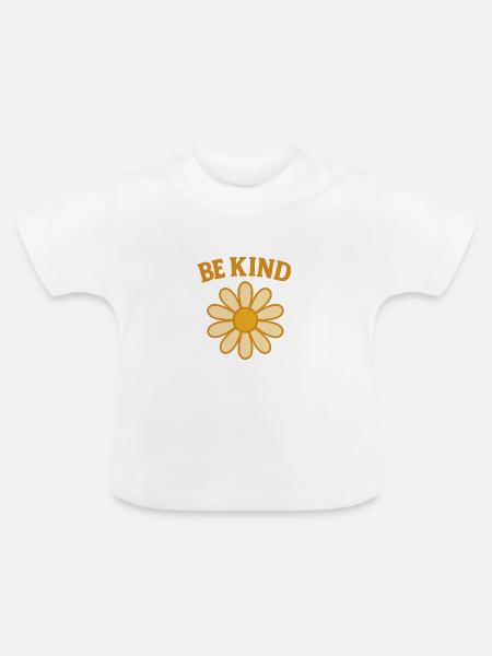 Blumenmotiv mit Botschaft der Freundlichkeit - Baby Bio-T-Shirt mit Rundhals - Weiß