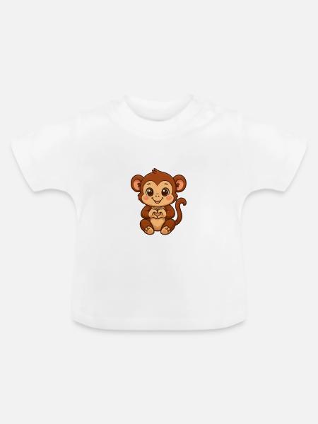Süßer Affe mit Herzhänden - Baby Bio-T-Shirt mit Rundhals - Weiß