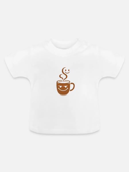 Fröhlicher Kaffeebecher mit Smileys - Baby Bio-T-Shirt mit Rundhals - Weiß