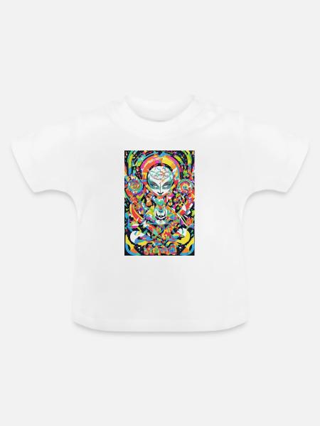 Psychedelisches Chakra & Katzenkunst - Baby Bio-T-Shirt mit Rundhals - Weiß
