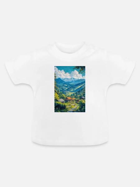 Illustration einer japanischen Landschaft - Baby Bio-T-Shirt mit Rundhals - Weiß