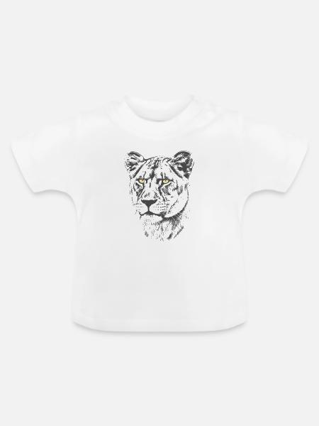 Löwin Gelbe Augen - Baby Bio-T-Shirt mit Rundhals - Weiß