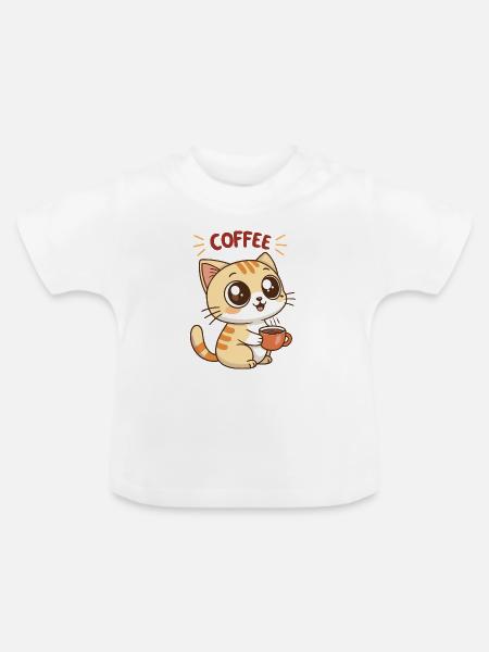 Katzen-Kaffee-Latte-Zeichentrick - Baby Bio-T-Shirt mit Rundhals - Weiß
