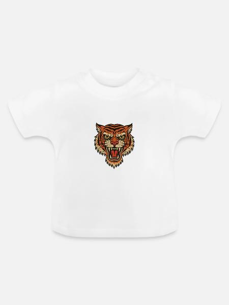 Wilder Tigerkopf Patch-Design - Baby Bio-T-Shirt mit Rundhals - Weiß