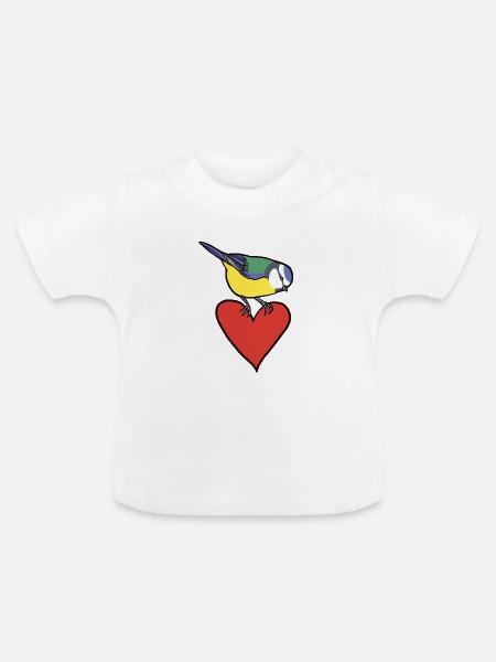 Meise und Herz - Baby Bio-T-Shirt mit Rundhals - Weiß