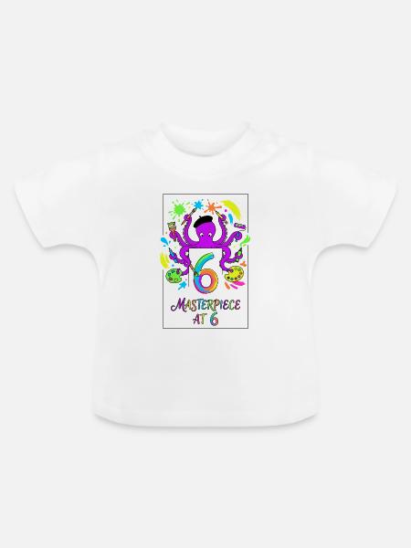 Masterpiece At 6 Oktopus Künstler - Baby Bio-T-Shirt mit Rundhals - Weiß