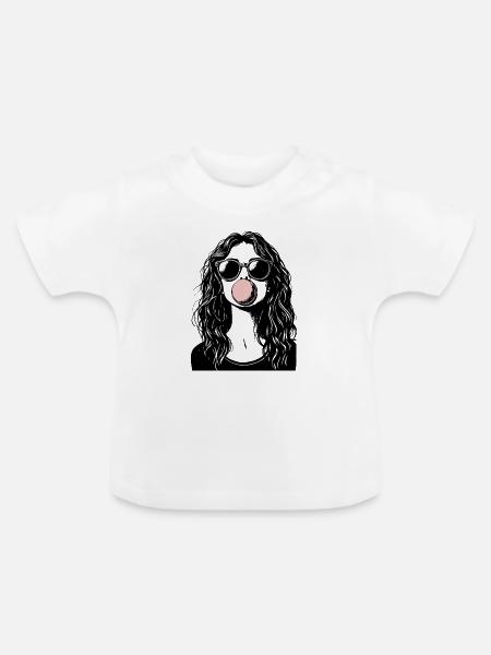 Cooles Mädchen bläst Kaugummi - Baby Bio-T-Shirt mit Rundhals - Weiß
