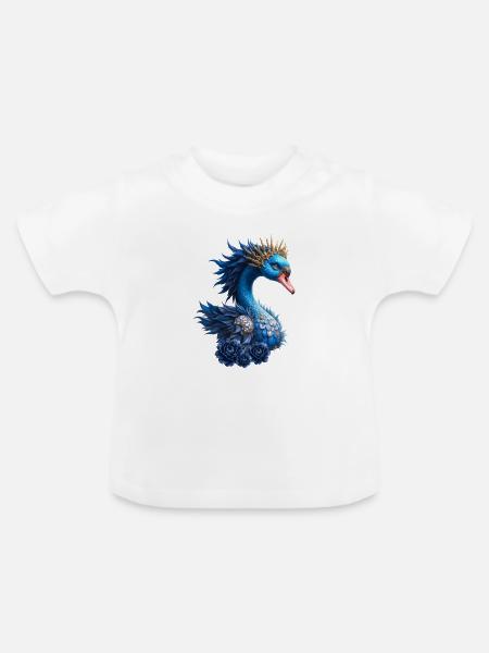 Königsblauer Vogel mit Krone - Baby Bio-T-Shirt mit Rundhals - Weiß