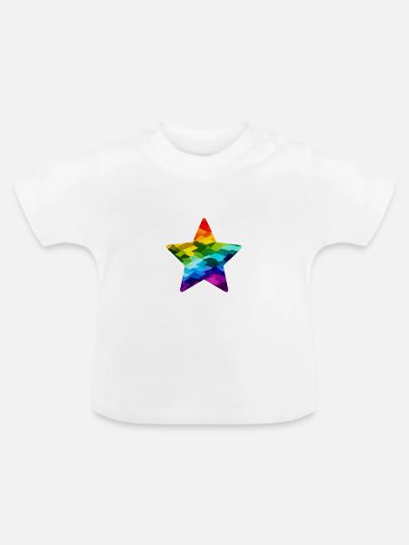 Regenbogen-Mosaikstern - Baby Bio-T-Shirt mit Rundhals - Weiß