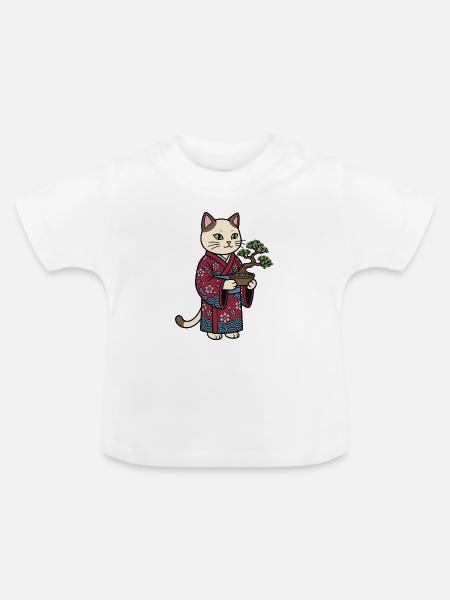 Katzen-Japanisch - Baby Bio-T-Shirt mit Rundhals - Weiß