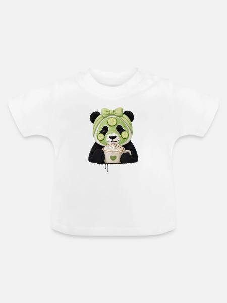 Panda Beauty & Selfcare Motiv  - Baby Bio-T-Shirt mit Rundhals - Weiß
