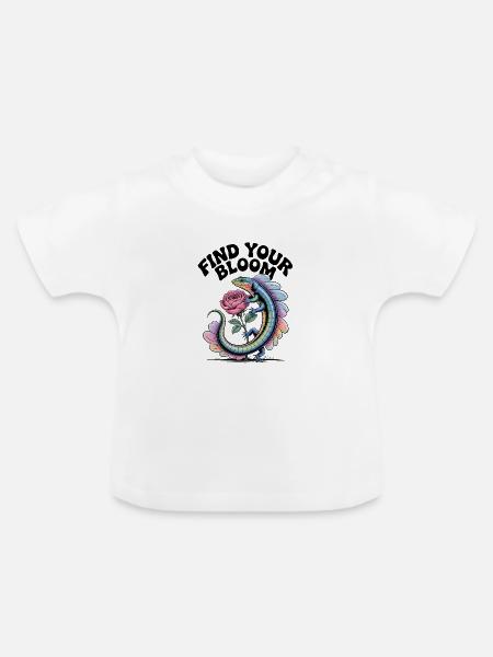 Bunte Eidechse mit Rose - Baby Bio-T-Shirt mit Rundhals - Weiß