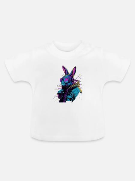 Neon Rabbit Cyberpunk - Baby Bio-T-Shirt mit Rundhals - Weiß