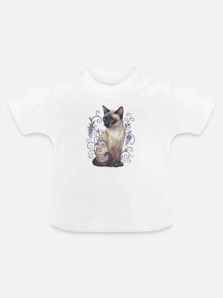 Siamkatze zwischen violetten Ranken - Baby Bio-T-Shirt mit Rundhals - Weiß