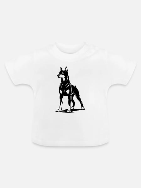Dobermann stehend schwarz - Baby Bio-T-Shirt mit Rundhals - Weiß