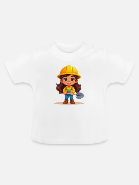 Comic-Mädchen mit Helm & Schaufel – Handwerker - Baby Bio-T-Shirt mit Rundhals - Weiß
