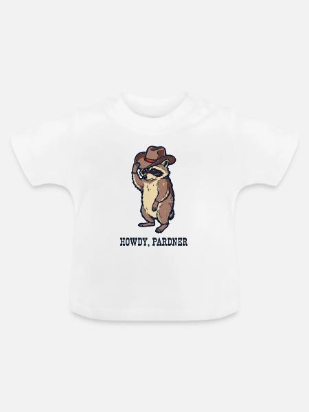 Waschbär-Rancher mit Cowboyhut - Baby Bio-T-Shirt mit Rundhals - Weiß