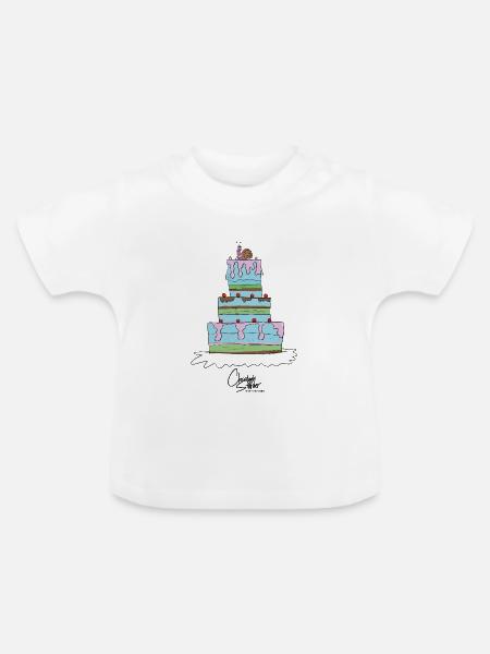 TIERSHIRT-Vorlage-clara_torte - Baby Bio-T-Shirt mit Rundhals - Weiß