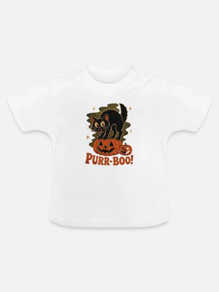 Purrr-BOO Halloween Katze - Baby Bio-T-Shirt mit Rundhals - Weiß