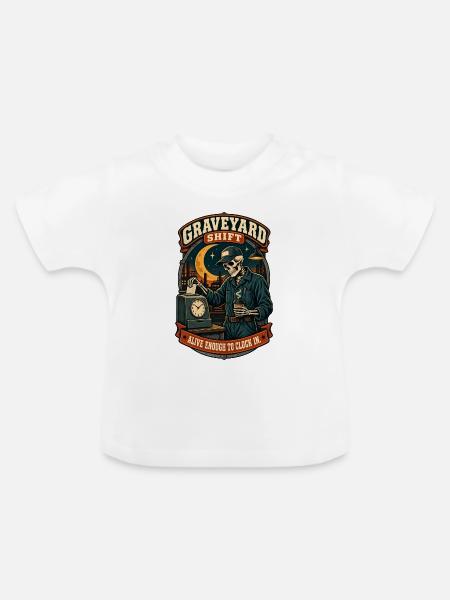 Nachtschicht – Nachtschicht mit Humor - Baby Bio-T-Shirt mit Rundhals - Weiß