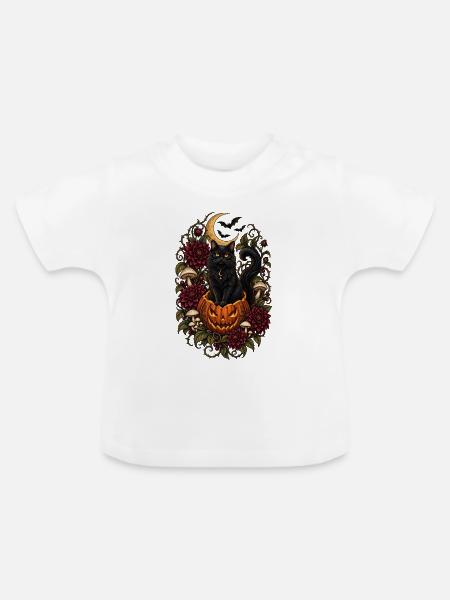 Gothic Black Cat Halloween Kürbis - Baby Bio-T-Shirt mit Rundhals - Weiß