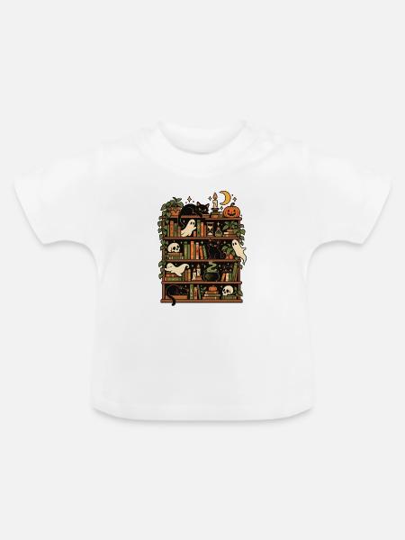 Spuk im Bücherregal - Baby Bio-T-Shirt mit Rundhals - Weiß