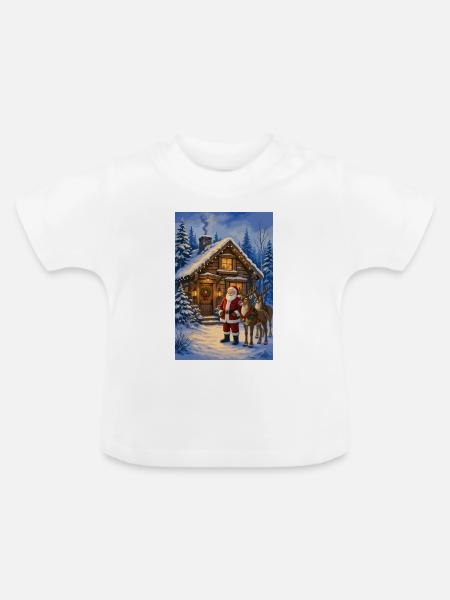 Winterwald Santa mit Rentieren - Baby Bio-T-Shirt mit Rundhals - Weiß