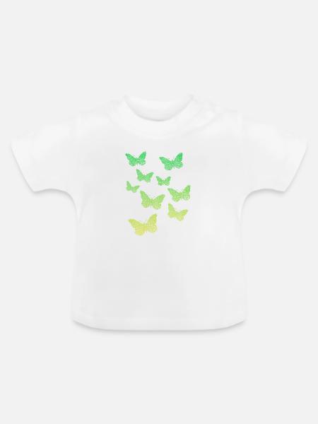 Farbverlauf Grüne Schmetterlinge - Baby Bio-T-Shirt mit Rundhals - Weiß