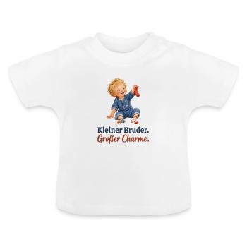Kleiner Bruder. Großer Charme. – Baby & Kleinkind - Baby Bio-T-Shirt mit Rundhals - Weiß - Vorne