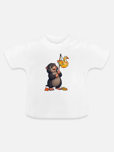 Maulwurf mit fröhlichem Gänse-Lampion - Baby Bio-T-Shirt mit Rundhals - Weiß