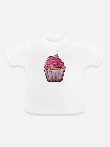 Pink Frost Cupcake Aquarell - Baby Bio-T-Shirt mit Rundhals - Weiß